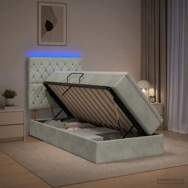 Maison Exclusive - LED opbevaringsseng med madras Lys grå 100 x 200 cm Ljusgrått