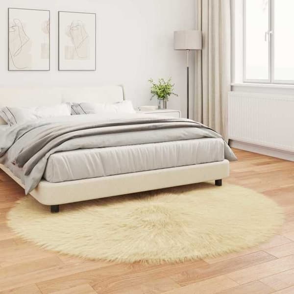 Tæppe - EKSKLUSIVT HUS - TAFALLA - Ø 200 cm - Creme - Polyester Grädde