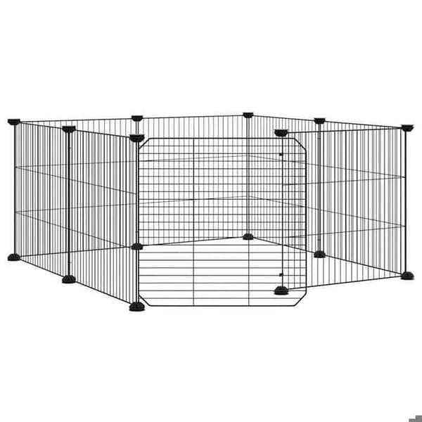 Maison Exclusive - Kæledyrbur med 8 paneler og dør, sort, 70 x 70 x 35 cm, stål