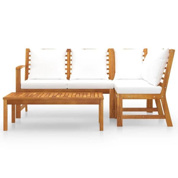 Maison Exclusive - Trädgårdsmöbler 4 delar med kuddar Creme Solid akaciaträ