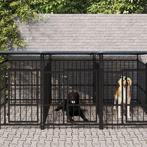 Maison Exclusive - Ulkoilma koirankoppi katolla, teräs 15,02 m²