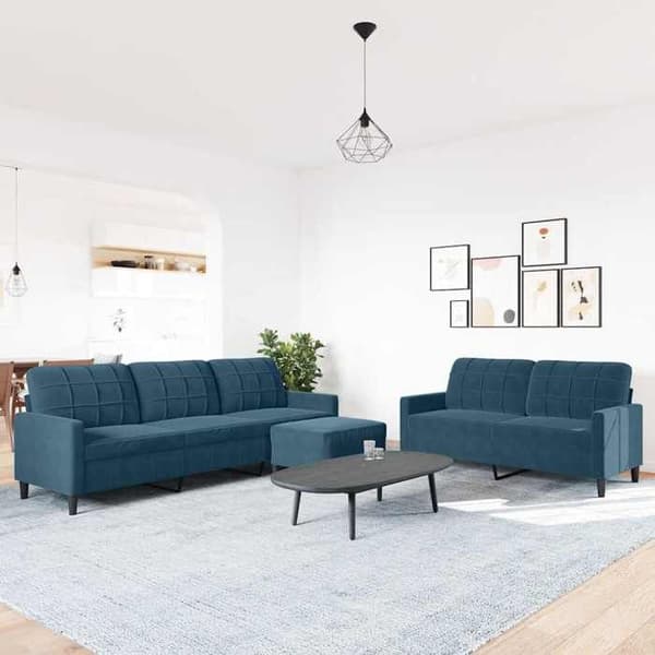 Maison Exclusive - 3 kpl:n sohvasetti tyynyillä Sininen Sametti