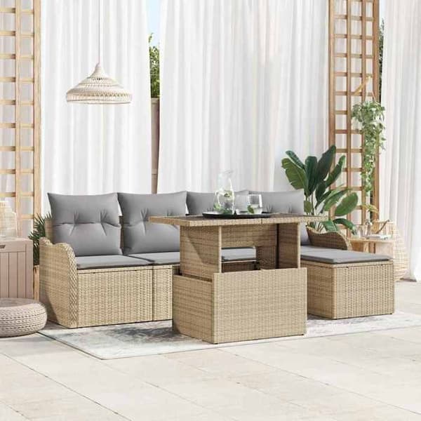 Maison Exclusive - 6 kpl ulkokalusteita, beige polyrottinki