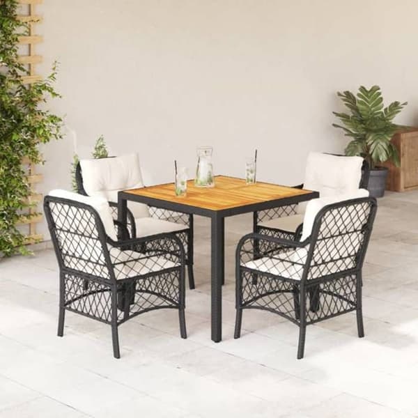 Maison Exclusive - Puutarhakalustesarja tyynyillä 5 kpl Musta punottu muovi
