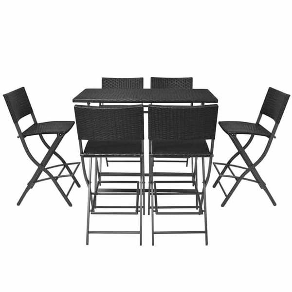 Maison Exclusive - Fällbart utomhusmatbord 7 delar i stål och flätad resin