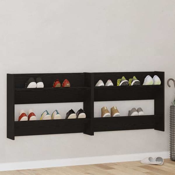 Skoopbevaring - EKSKLUSIV HUS - 83 x 18 x 60 cm - Ingeniørtræ - Væghængt - Sort