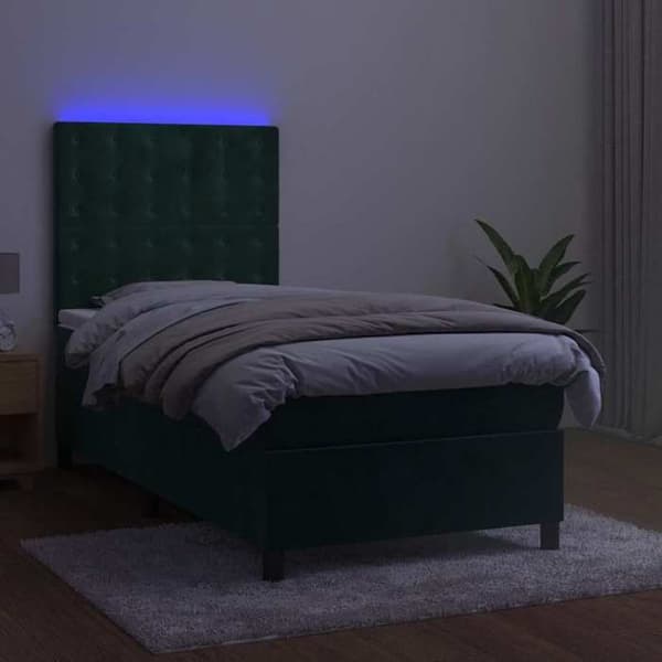 Maison Exclusive - Sengelastik og madras med mørkegrøn LED 80x200 cm