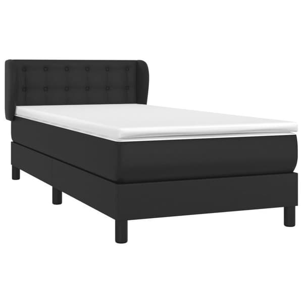 Maison Exclusive - Sengebund med lameller og madras Sort 90x200 cm Simililæder