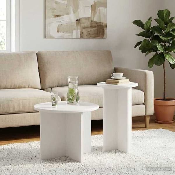 Maison Exclusive - Set med 2 sidobord Vit Ø 45 x 35 cm Vit