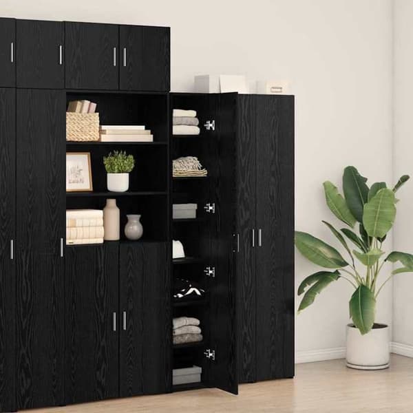 Buffé hög - EXKLUSIV HUS - Svart ek 30 x 42,5 x 185 cm - Ingenjörsträ - Nutida - Lättskött svart ek