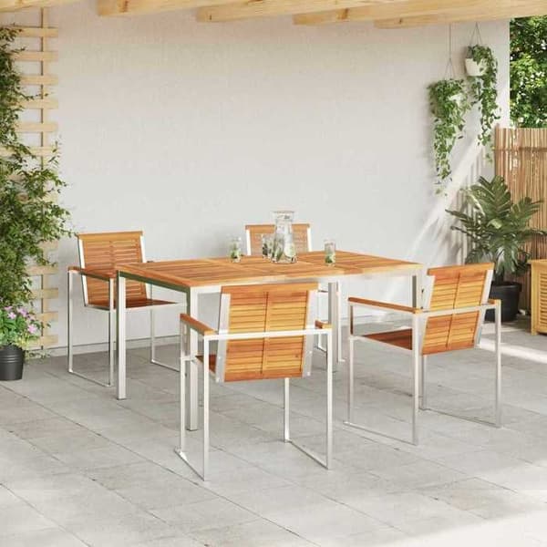 Maison Exclusive - 5-delt spisebordssæt til haven Brunt och silver