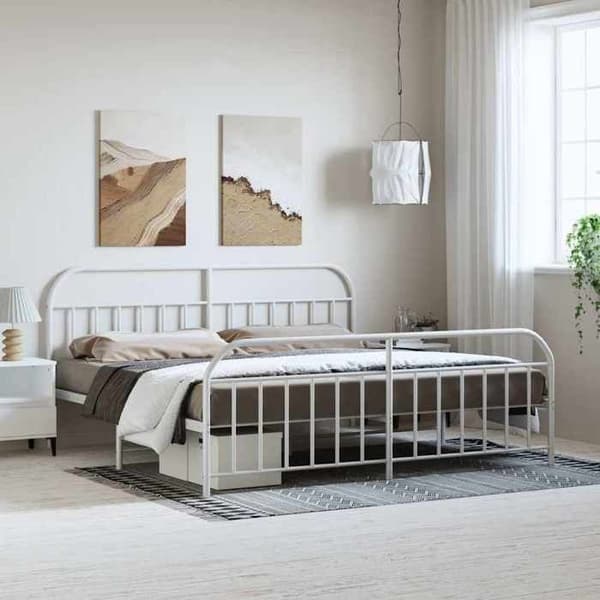 Sengestel - EKSKLUSIV HUS - 193x203 cm - Hvid metal - Lamelseng - Opbevaring under seng Vit