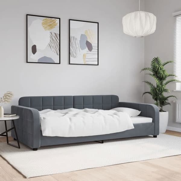 Dagsäng - EXKLUSIVT HUS - 2-i-1 säng (soff-säng) - Mörkgrå sammet - 100x200 cm - Lattsängbotten Mörkgrå