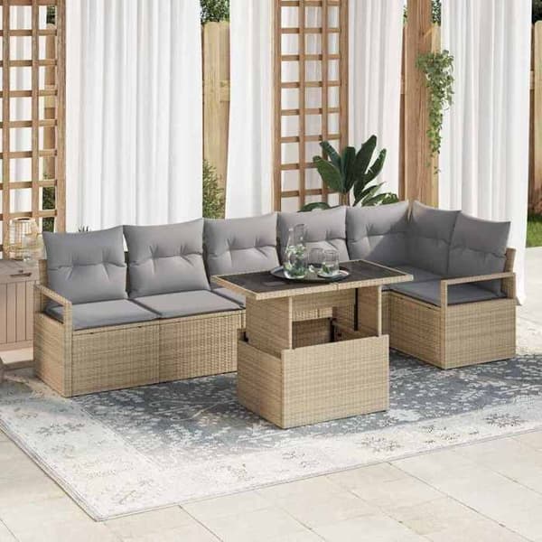 Maison Exclusive - 7 osan beige polyrottinkinen puutarhakalustesetti