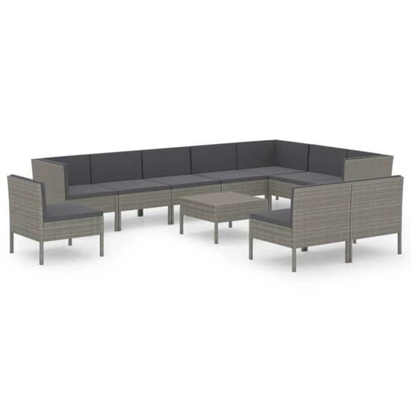 Maison Exclusive - 11 osan puutarhakalustesarja tyynyillä, harmaa punottu muovi