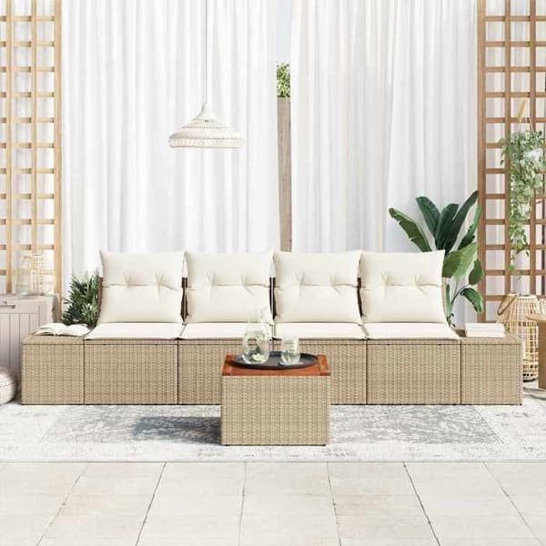 Maison Exclusive - 5 osan beige polyrottinkinen puutarhakalustesetti beige