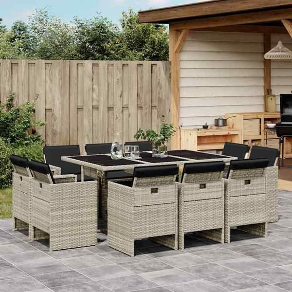 Maison Exclusive - 11-delt have spisebordssæt med grå puder i poly rattan