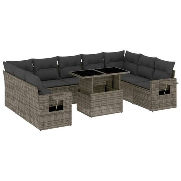 Maison Exclusive - Trädgårdsmöbler med kuddar 10 delar grå flätad resin Grå