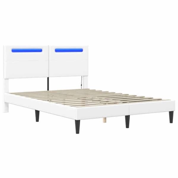 Sengestel - EKSKLUSIV HUS - 140 x 200 cm - Hvid kunstlæder - Multifarvede LED-striber - Lamelseng Vit