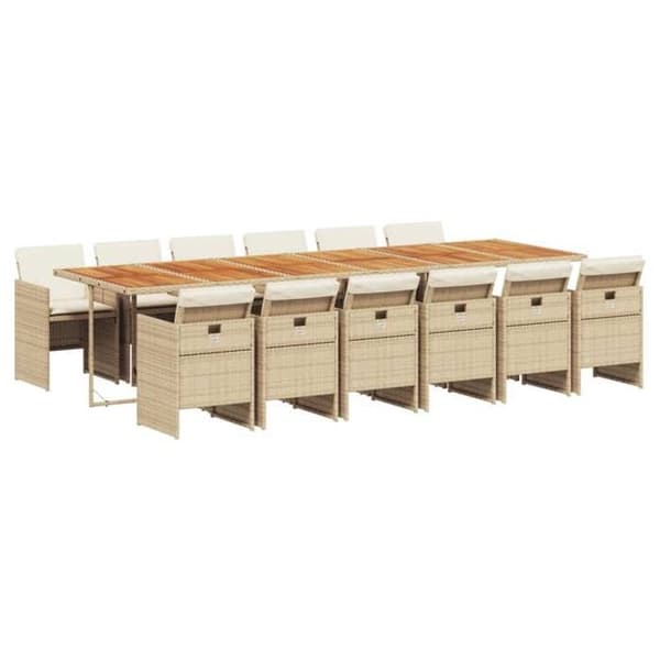 Trädgårdsmöbelset - EXKLUSIV HEM - 13 delar - Flätad resin - Akaciabord - Fällstolar beige