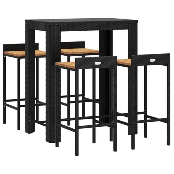 Maison Exclusive - Havebar sæt 5 dele sort poly rattan/massiv akacietræ Svart