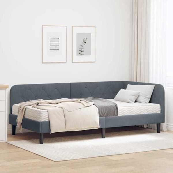 Maison Exclusive - Mörkgrå hörnsängram 100 x 200 cm Sammet Mörkgrå