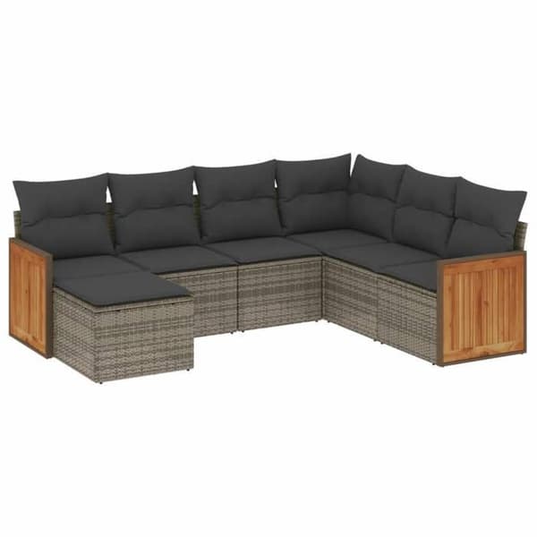 Maison Exclusive - Trädgårdsmöbler med kuddar 7 delar grå flätad resin