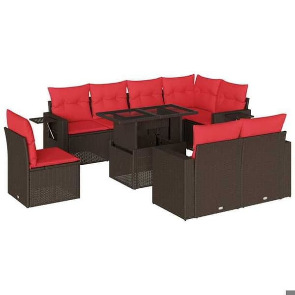 Havemøbler - MAISON EXCLUSIVE - Sæt med 9 dele - PE Rattan - Tykkede brune puder - Justerbart bord brun