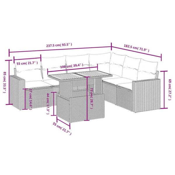 Maison Exclusive - Trädgårdsmöbler med kuddar 7 delar grå flätad resin grå