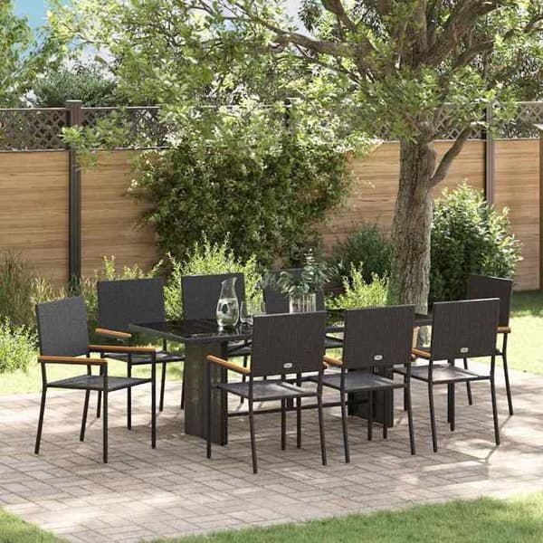 Maison Exclusive - 9 pc have spisebordssæt i sort polyrotin Svart