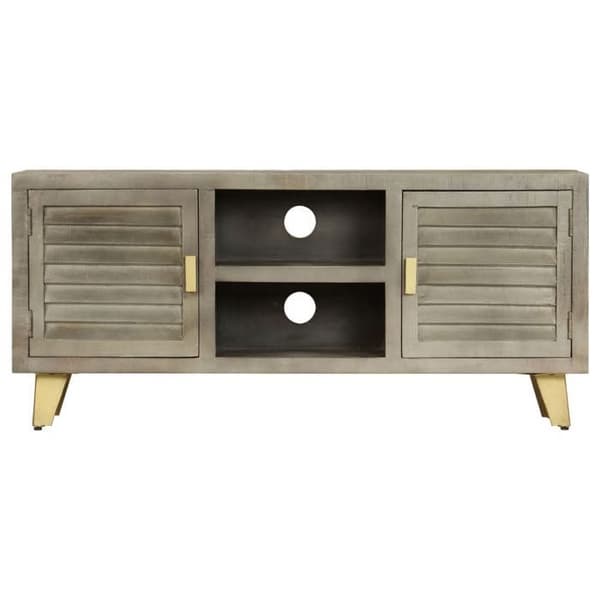 Maison Exclusive - Solid mangotræ TV-møbel i grå med messing 110x30x48 cm Grå