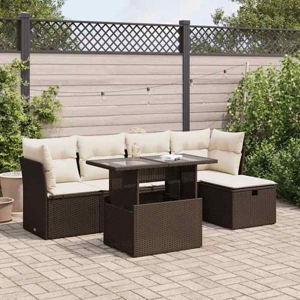Maison Exclusive - Trädgårdsmöbler med kuddar 6 delar brun flätad resin