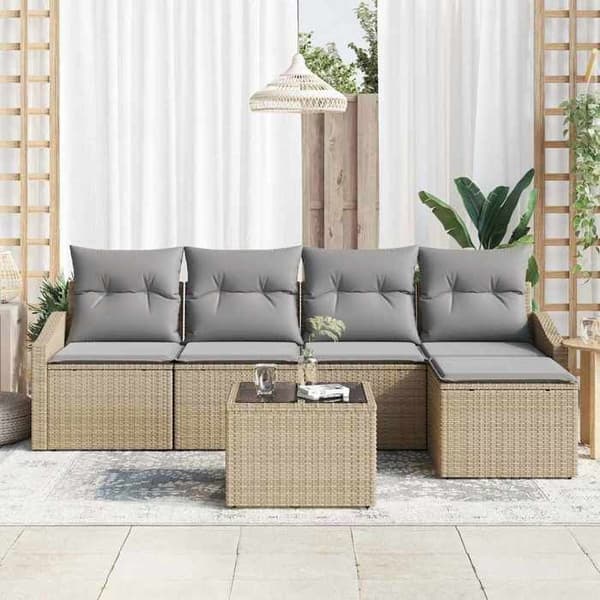 Maison Exclusive - 6 osan sohvasetti vaaleanbeige ja vaaleanharmaa polyrottinki