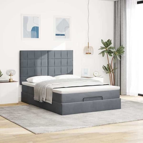 Ottoman sengestel - Eksklusivt hjem - 140x190 cm - Mørkegrå velour - Hydraulisk opbevaring mörkgrå