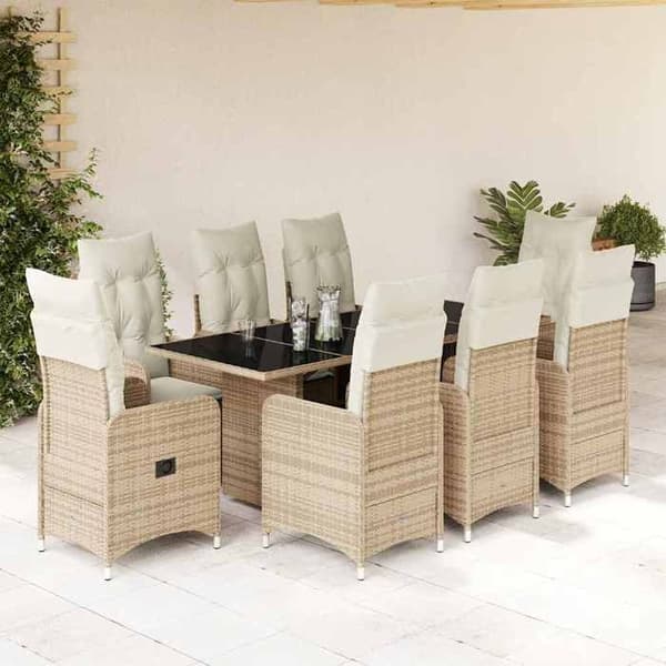 Maison Exclusive - 9 osan puutarhaterassikalusto beige polyrottinkityynyillä