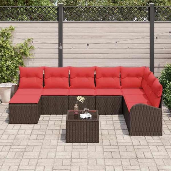 Maison Exclusive - 9-delars soffgrupp i brun och röd polyrotting