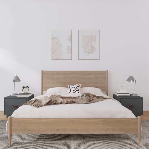 Sängbord - EXKLUSIV HEM - Set om 2 - Massivt furu - 1 låda - Grå 40x34x35 cm Grå