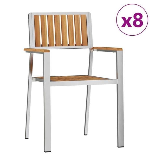 Maison Exclusive - Havestol 8 stk Massivt teaktræ og rustfrit stål