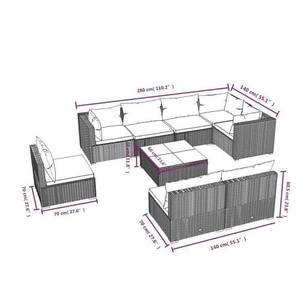 Maison Exclusive - 9 osan puutarhakalustesarja tyynyillä, musta rottinki