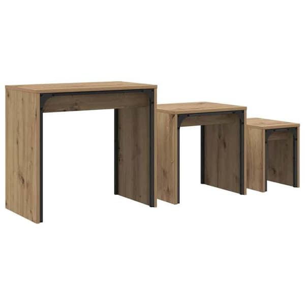 Soffbord - EXKLUSIVT HEM - Nestingbord - 3 delar - Brun trälook - Ingenjörsträ & stål