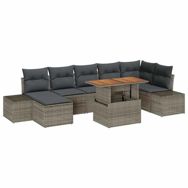 Trädgårdsmöbler - EXKLUSIVT HUS - Set med 8 delar - Poly rattan & akacia - Modulär - Grå/Brun Grå