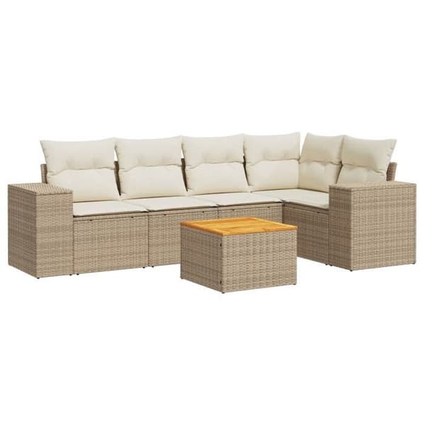 Maison Exclusive - Trädgårdsmöbler med kuddar 6 delar beige flätad resin