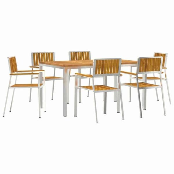 Ensemble bord och stolar - EXKLUSIV HEM - 7 delar - Rostfritt stål - Rektangulär 150x90x75 cm - Brun/Silver Brunt och silver