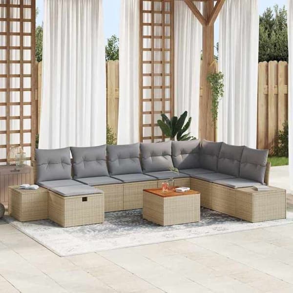 Maison Exclusive - 9 osan beige polyrottinkinen puutarhakalustesetti