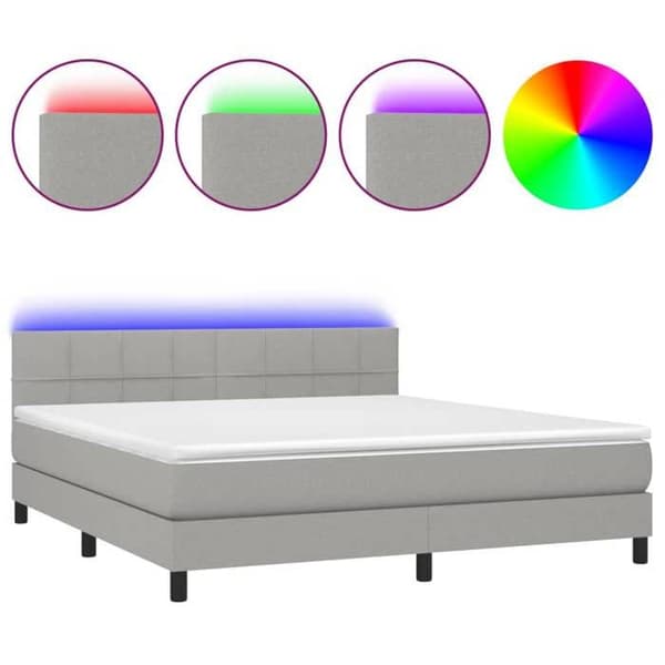 Maison Exclusive - Sengebund med lameller og madras samt LED Lys Lysgrå 180x200 cm
