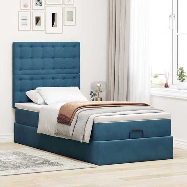 Maison Exclusive - Ottoman sängram med mörkblå madrass 90x190 cm sammet Mörkblå