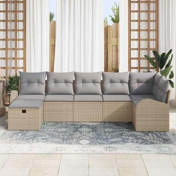 Maison Exclusive - 7 osan beige polyrottinkinen puutarhakalustesetti