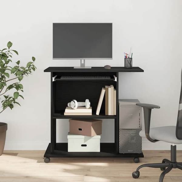 Maison Exclusive - Computerbord i sort egetræ 80x50x75 cm ingeniørtræ svart ek