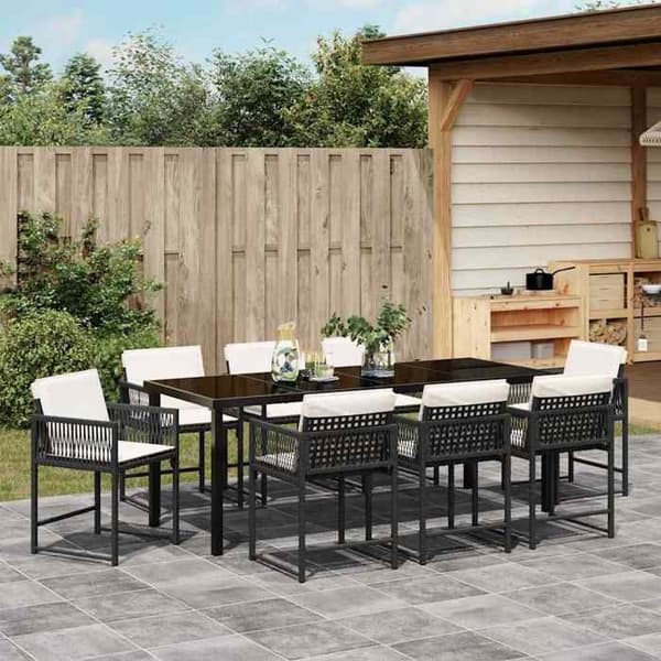 Maison Exclusive - 9 pc have spisebordssæt i sort polyrotin Svart