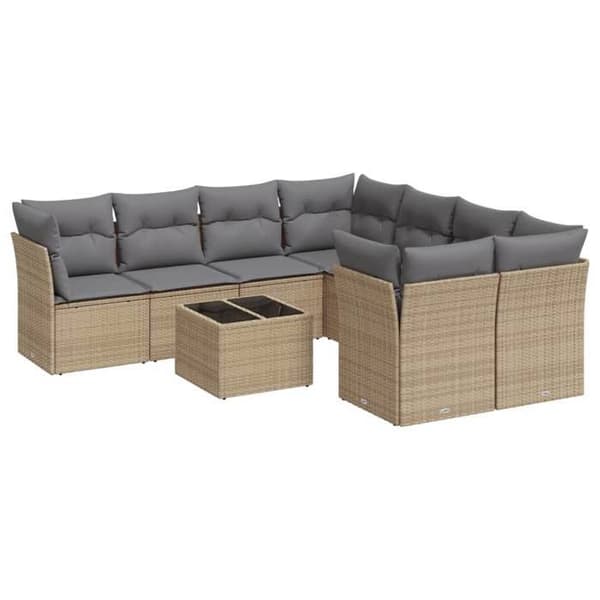 Maison Exclusive - Trädgårdsmöbler med kuddar 9 delar beige flätad resin